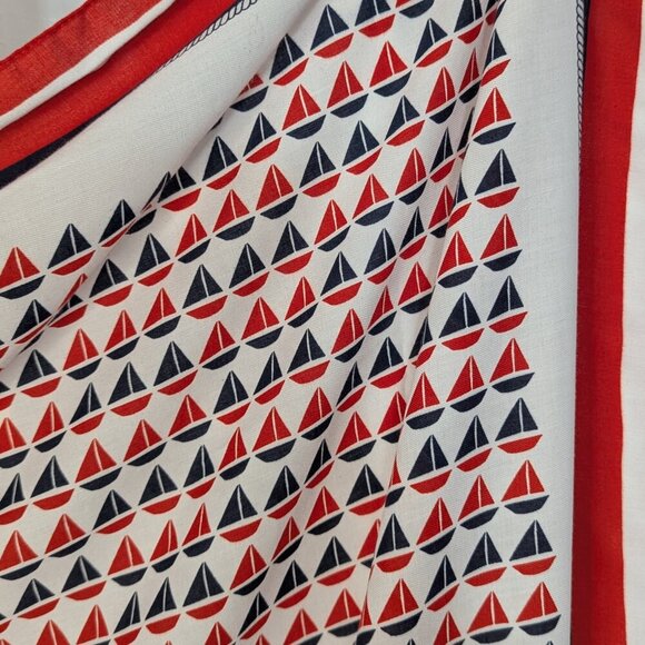 Land's End 100% Cotton Scarf, Red, White and Blue, Sailboat Motif 48x48 - Picture 4 of 6
